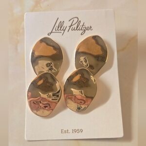 NWT!! LILLY PULITZER GOLD METTALIC DILLY DALLY POST EARRINGS